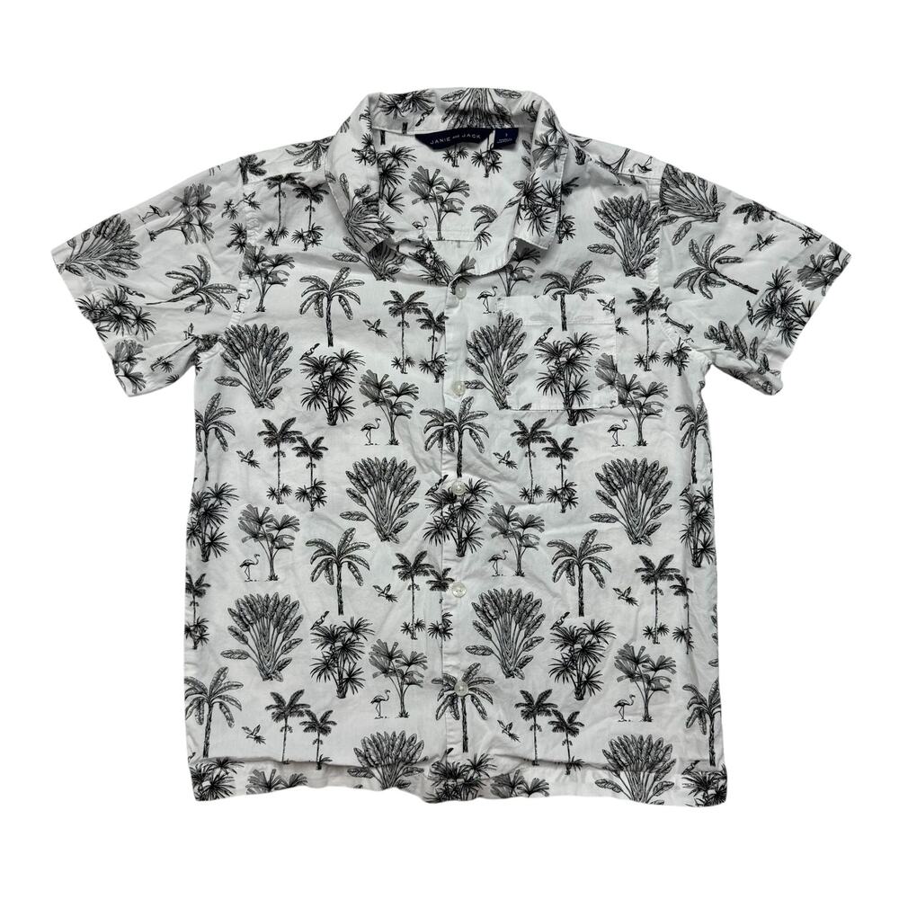 JANIE & JACK Tropical Tree Crisp Button Up Shirt Size 7 Boys Black White Cotton